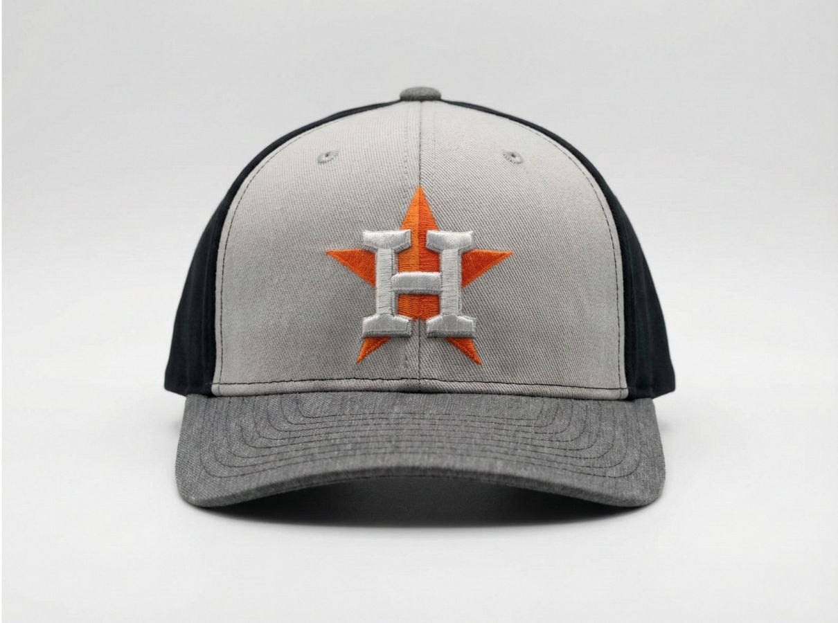 Premium Houston Style 'H' Star Embroidered Baseball Cap – Two-Tone Grey & Black Flat Brim Hat
