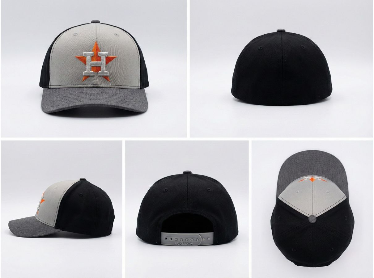 Premium Houston Style 'H' Star Embroidered Baseball Cap – Two-Tone Grey & Black Flat Brim Hat