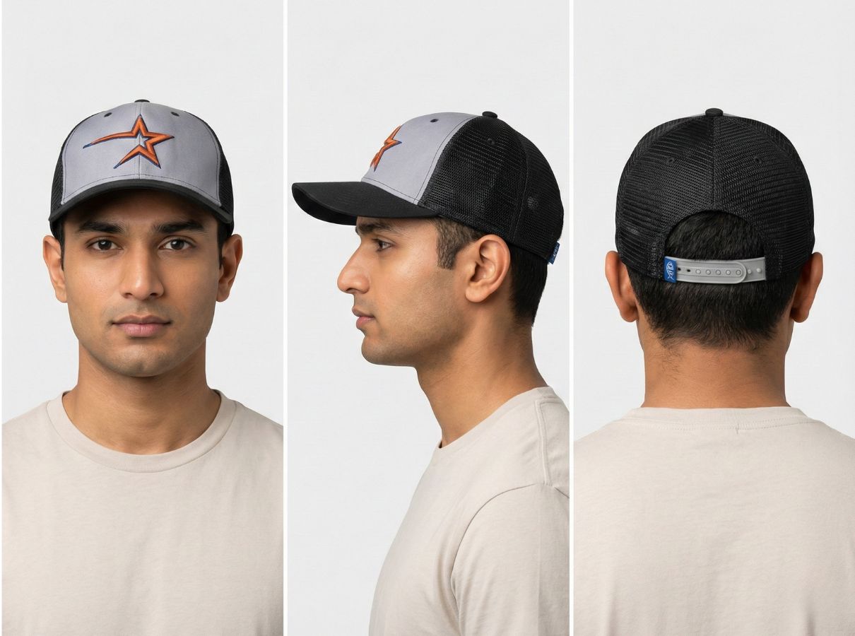 Premium Two-Tone Star Embroidered Baseball Cap – Heather Grey & Black Flat Brim Hat