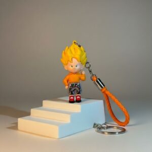Super Saiyan Inspired Stylised Character Keychain with Braided Wrist Strap and Streetwear Aesthetics