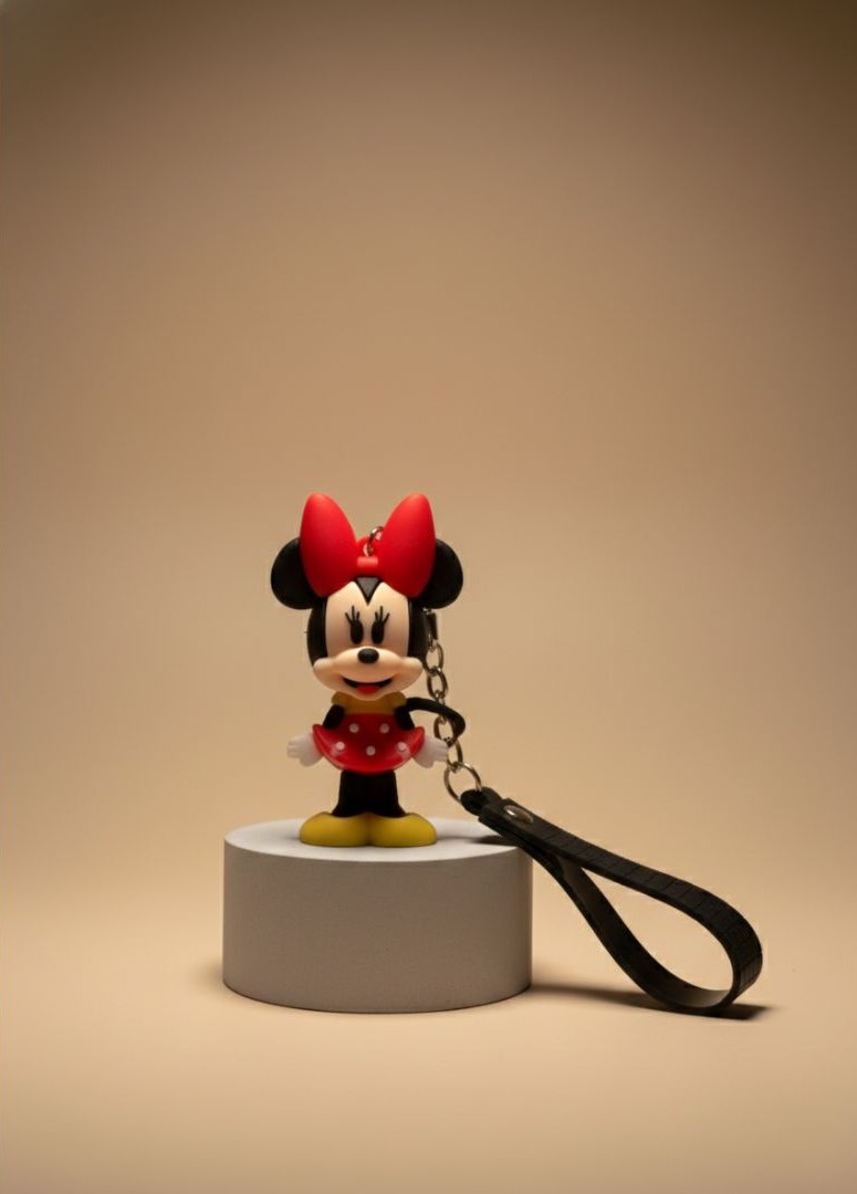 Minnie Mouse 3D Character Keychain with Textured "LUCKY" Wrist Lanyard