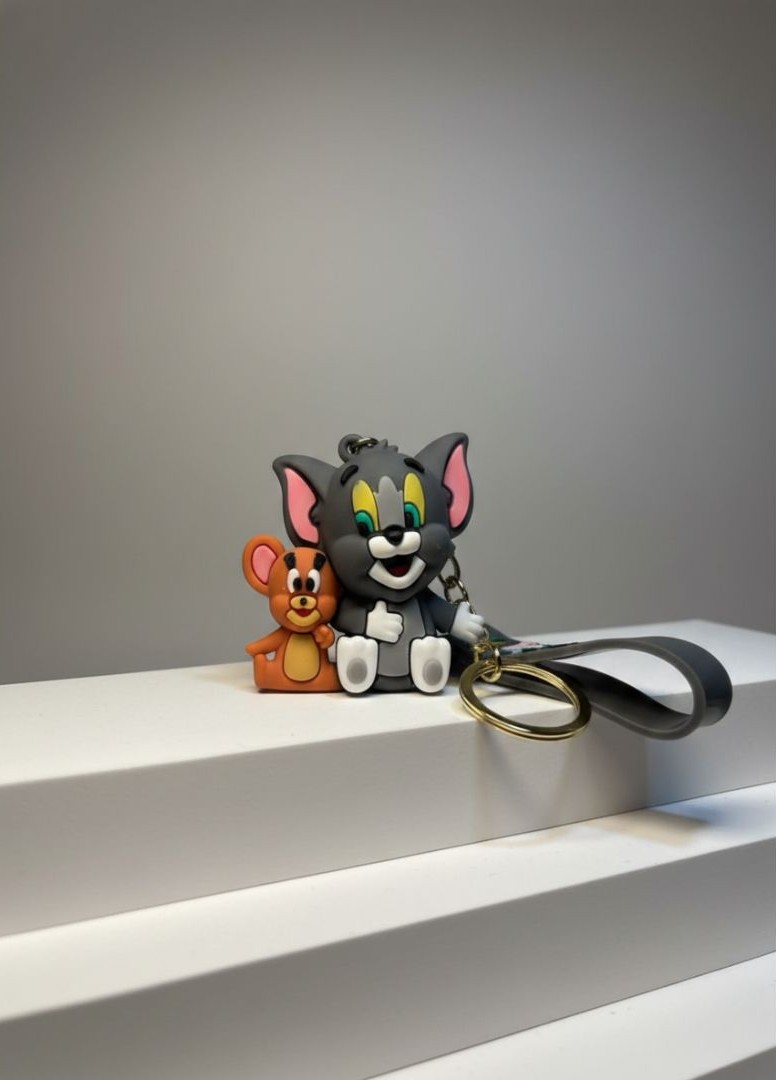 Tom and Jerry 3D Silicone Cartoon Keychain with Decorative Wrist Strap