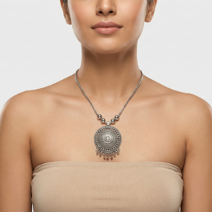 Premium Oxidised Silver-Tone Mandala Medallion Necklace – Ethnic Statement Jewellery for Women