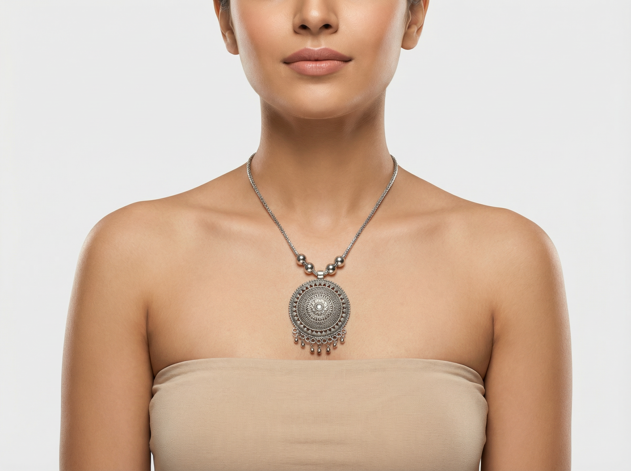 Premium Oxidised Silver-Tone Mandala Medallion Necklace – Ethnic Statement Jewellery for Women