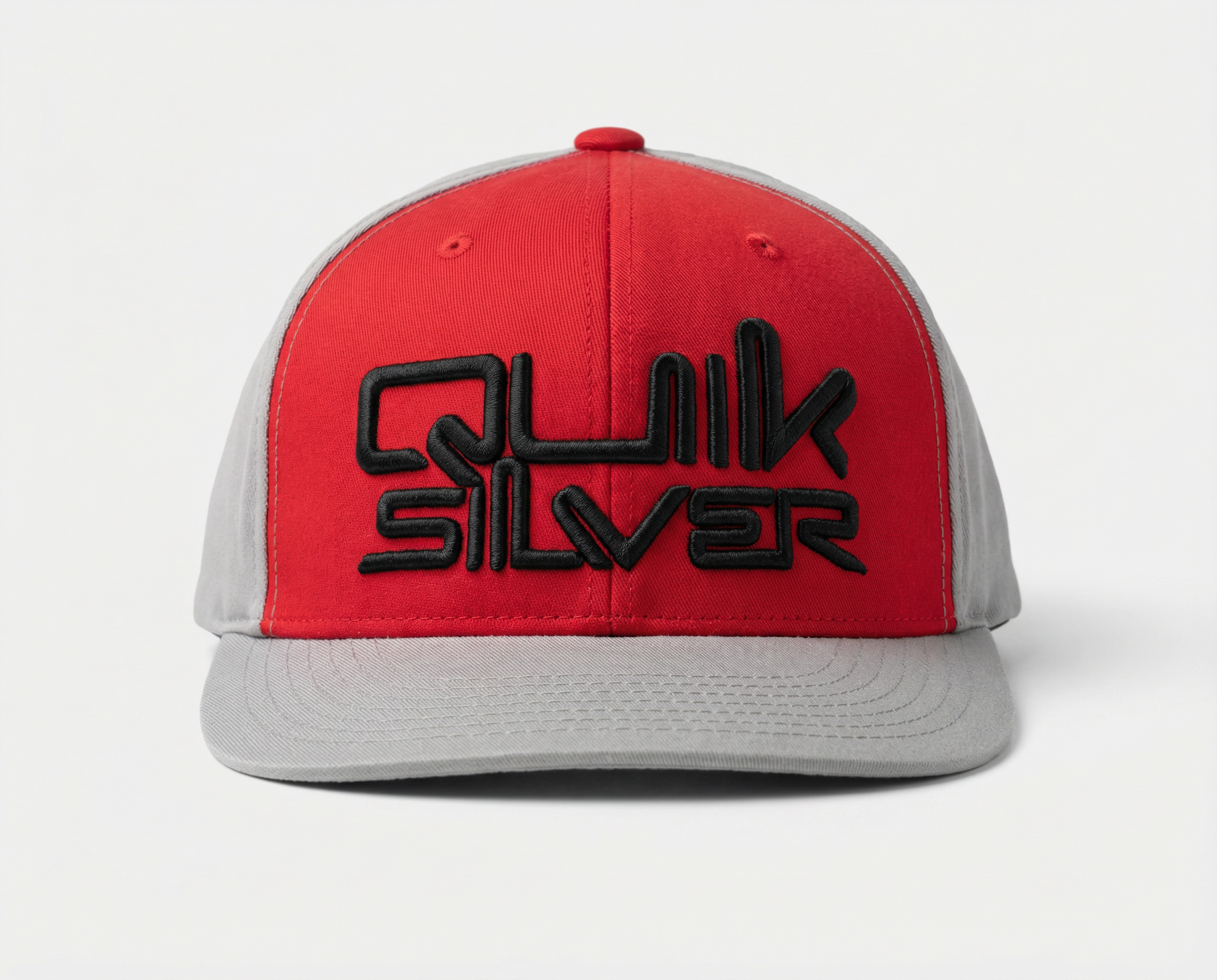 Red and Grey Two-Tone Snapback Cap with 3D Embroidered Quiksilver Logo