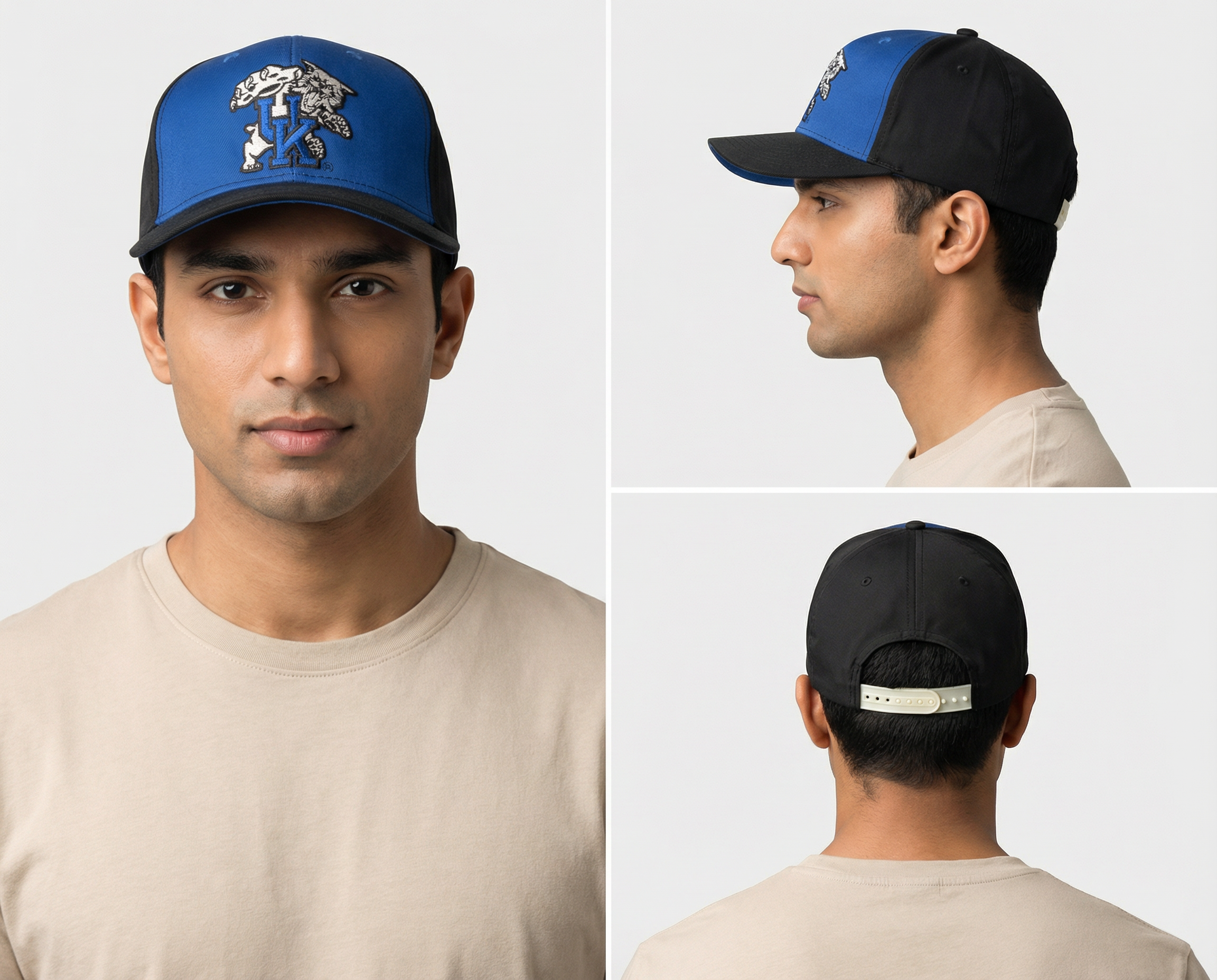 Premium Two-Tone UK Wildcats Style Embroidered Baseball Cap – Blue & Black Structured Sports Hat