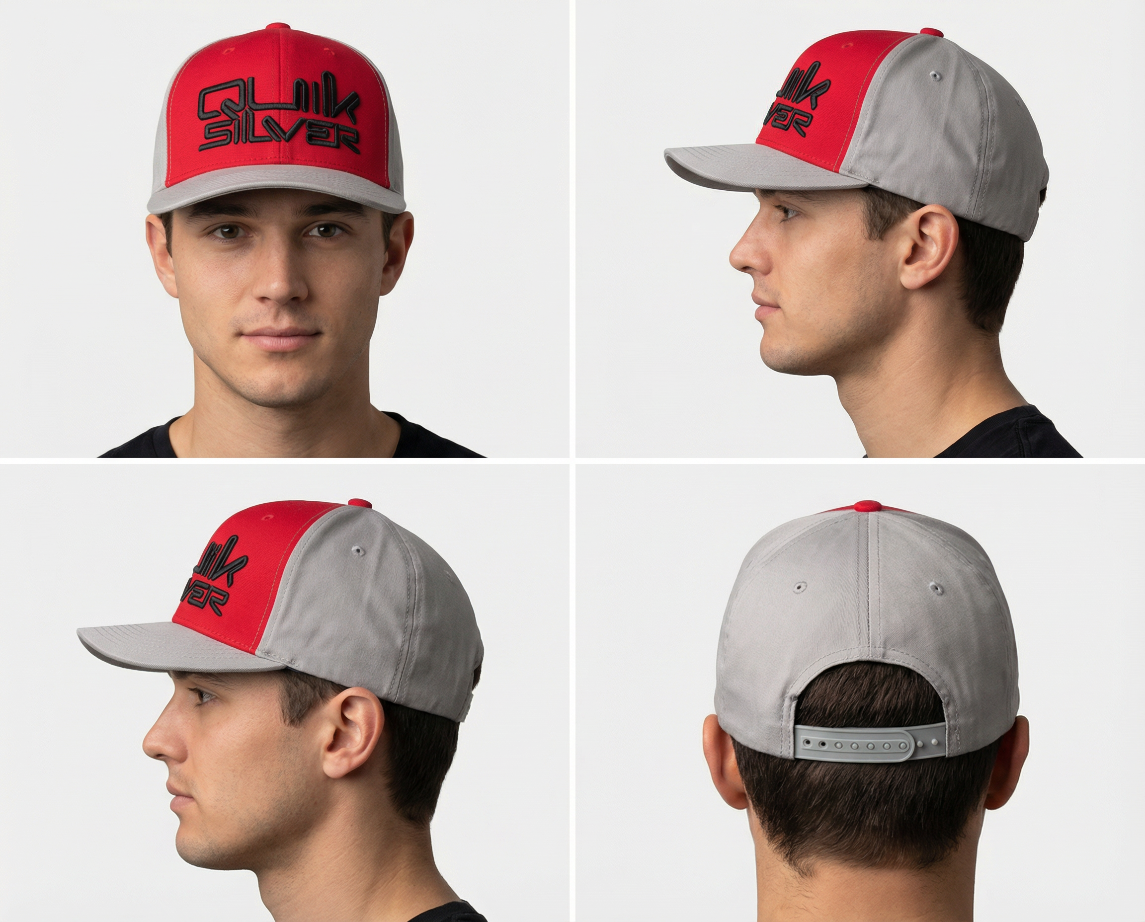 Red and Grey Two-Tone Snapback Cap with 3D Embroidered Quiksilver Logo