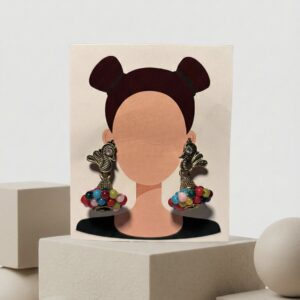 Oxidised Gold Tone Peacock Jhumka Earrings with Multicolour Bead Droplets