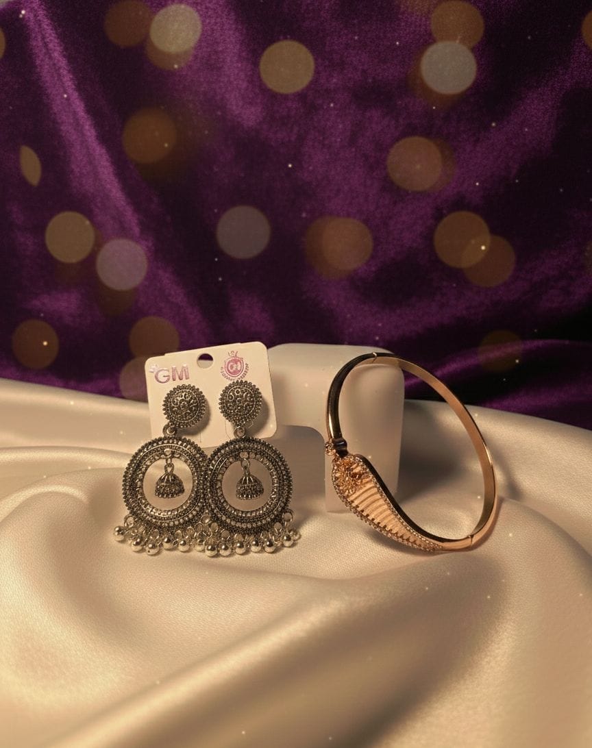 The "Glistening Grace" Oxidized Jewelry & Rose Gold Bracelet Set