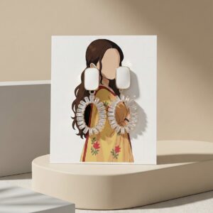 Art Deco Inspired Gold-Toned Drop Earrings with Cream Resin Studs and Radiant Crystal Halos