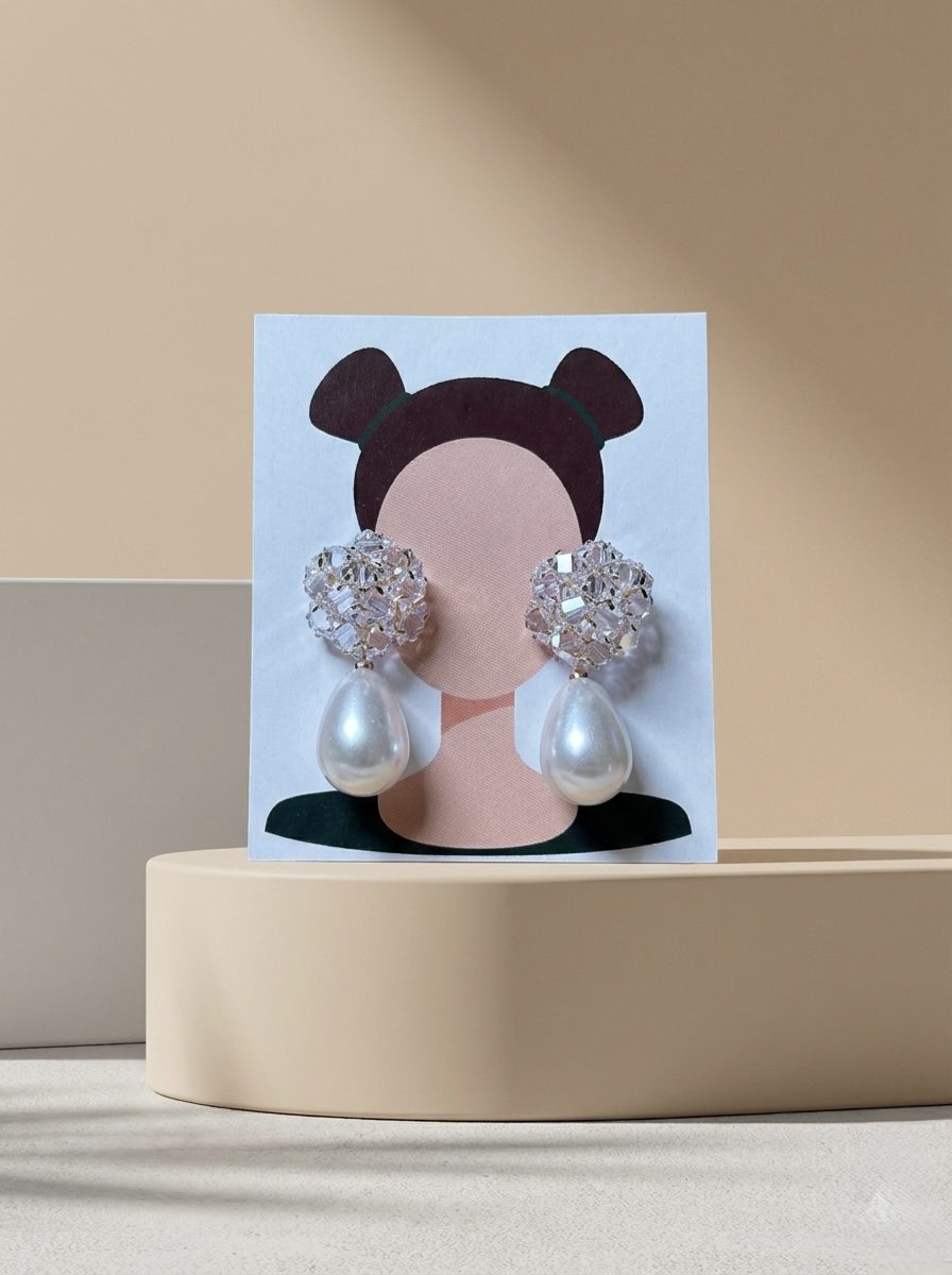 Premium Crystal Cluster Drop Earrings with Oversized Pearlescent Tassels