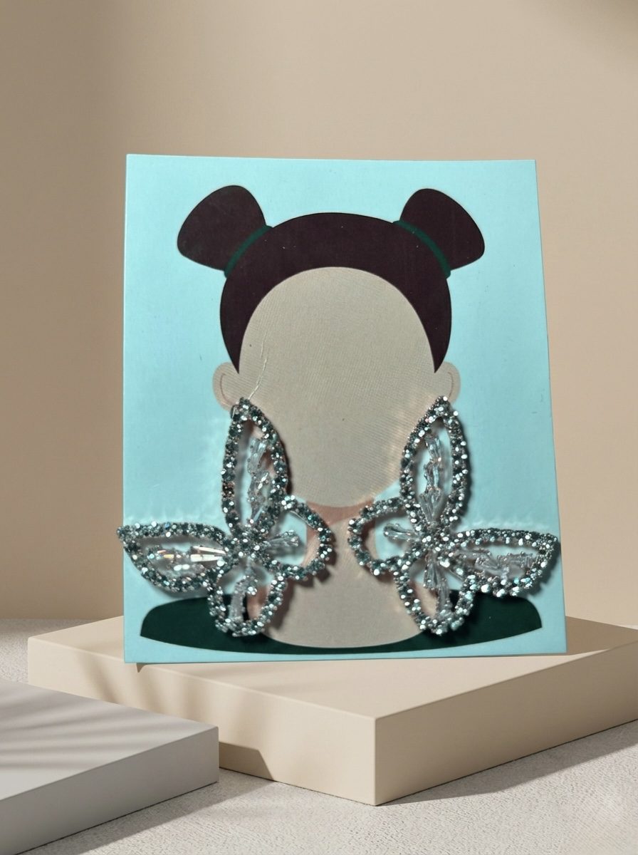 Elegant Silver-Toned Butterfly Statement Earrings with Shimmering Stone Embellishments