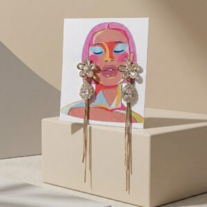 Elegant Gold-Toned Floral Drop Earrings with Teardrop Accents and Sleek Chain Tassels