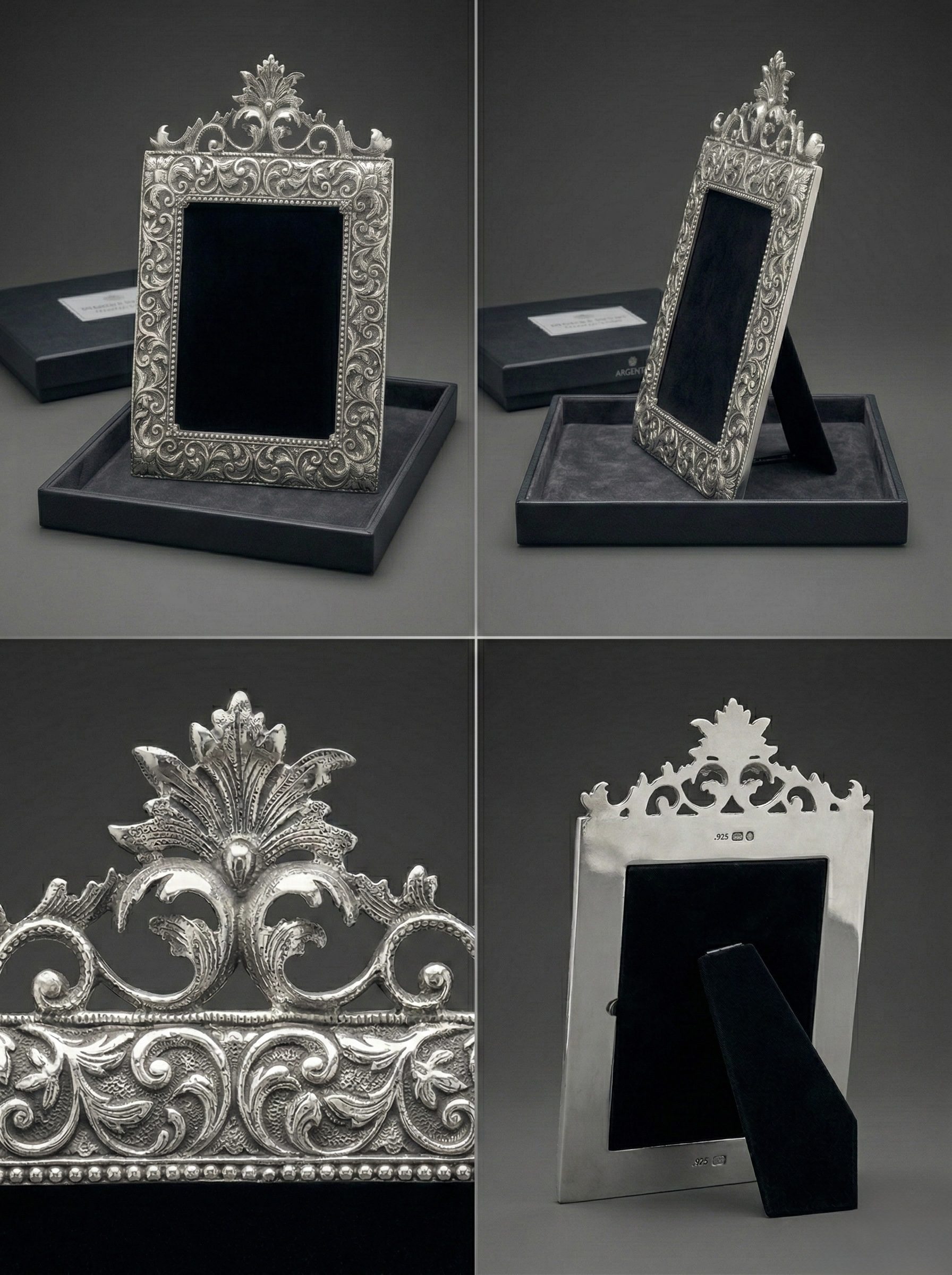 Argento Sterling Silver Collection Ornate Photo Frame – Antique Floral Design Tabletop Picture Frame