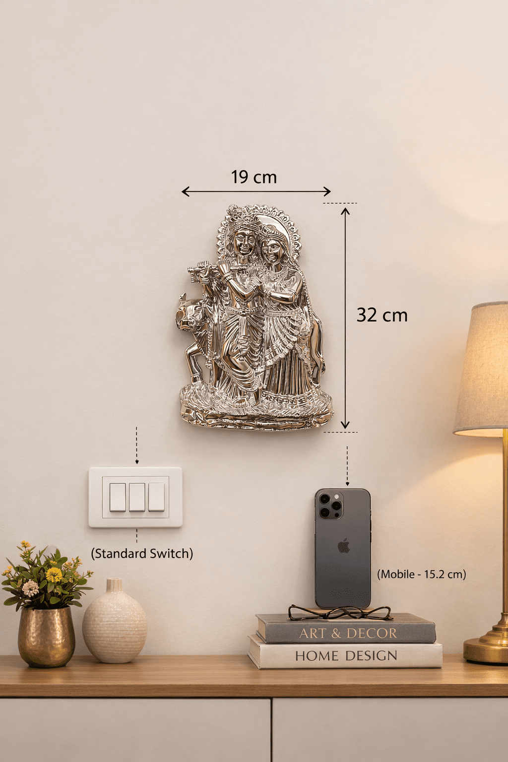 Radha Krishna Silver-Finish Embossed Wall Hanging Idol (32 cm x 19 cm)