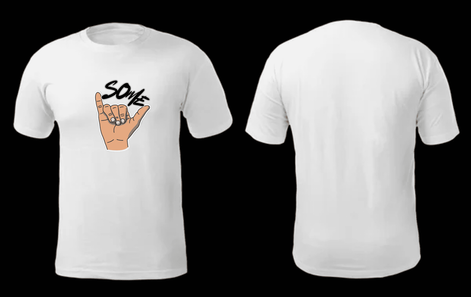 White Round Neck Graphic Printed T-Shirt with Shaka Hand Sign and Typography