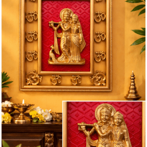 Radha Krishna Wall Hanging Frame with Om Border (32 cm x 25 cm)
