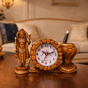 Lord Ram Religious Desk Organiser with Analog Clock and Pen Holder