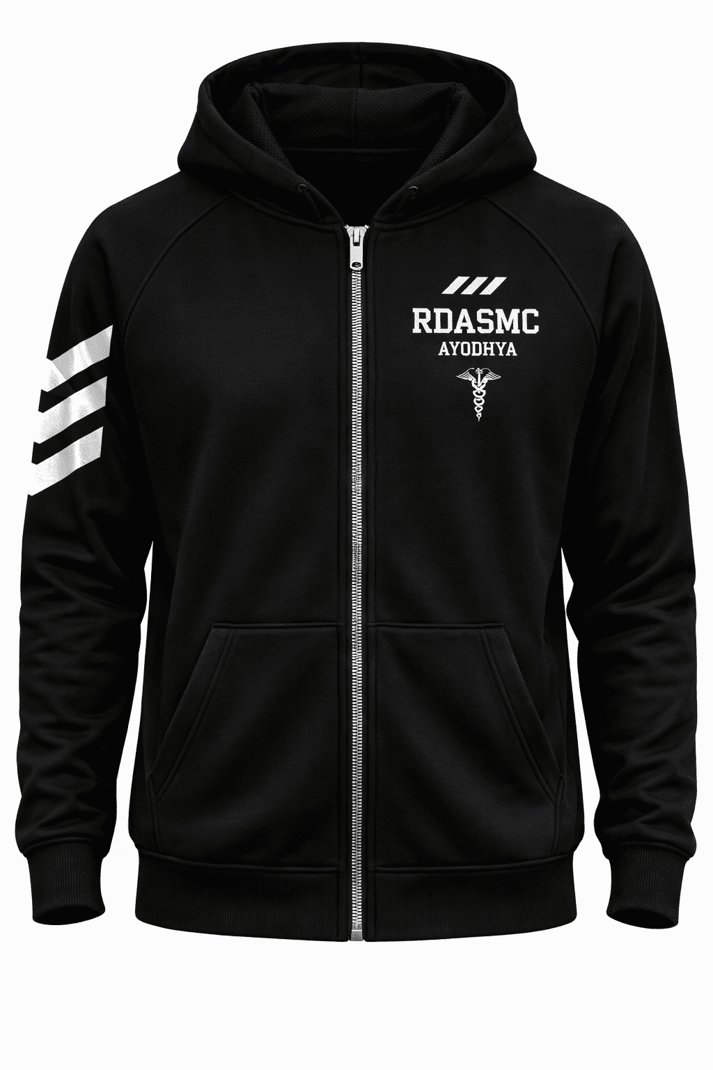 Customisable Black Zip-Up Hooded Sweatshirt Jacket with Personalised Logo Print