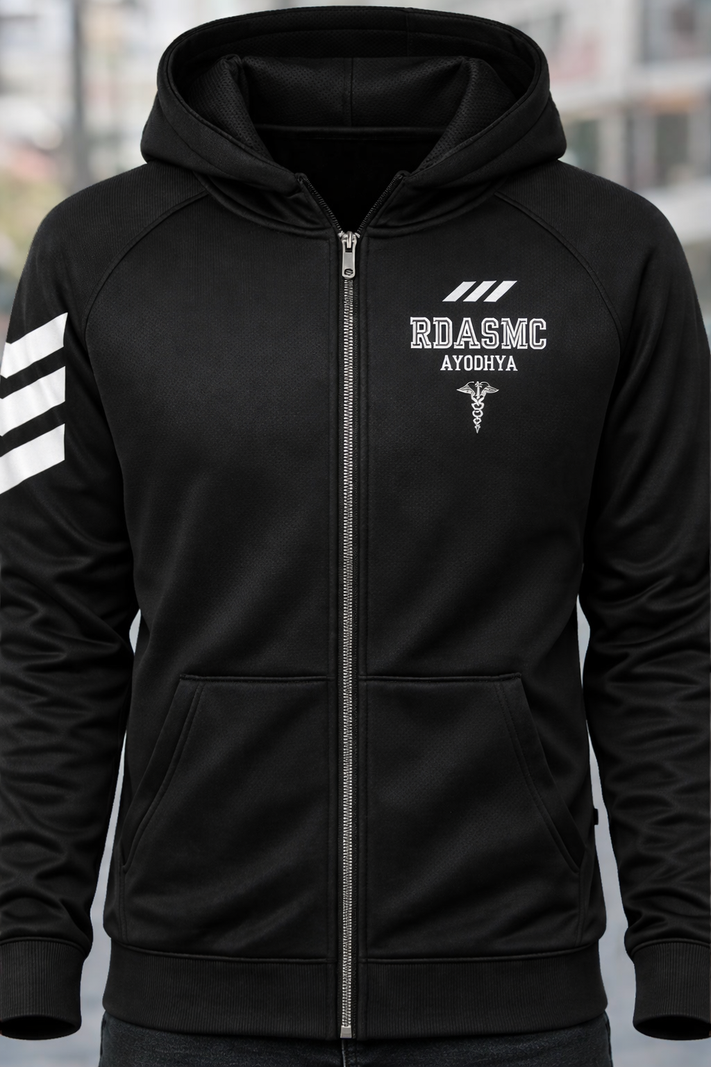 Customisable Black Zip-Up Hooded Sweatshirt Jacket with Personalised Logo Print